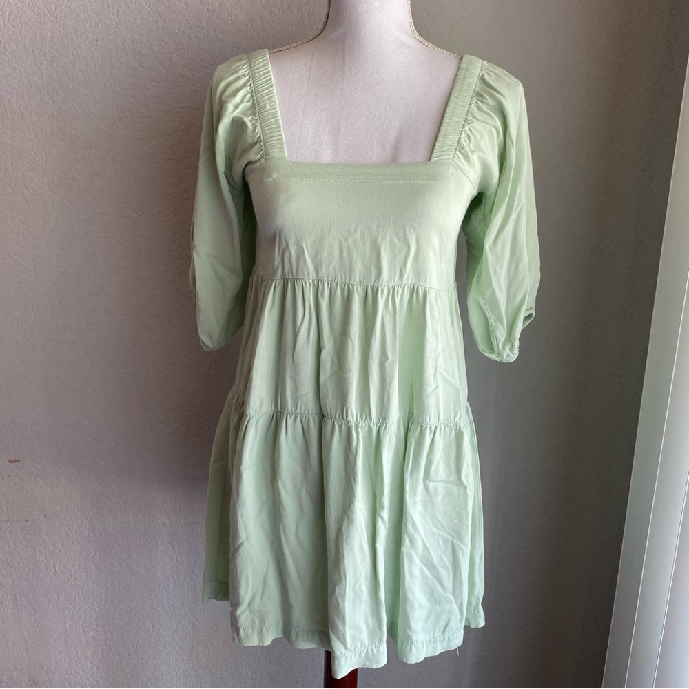 Shinestar Light Green Puff Sleeve Dress